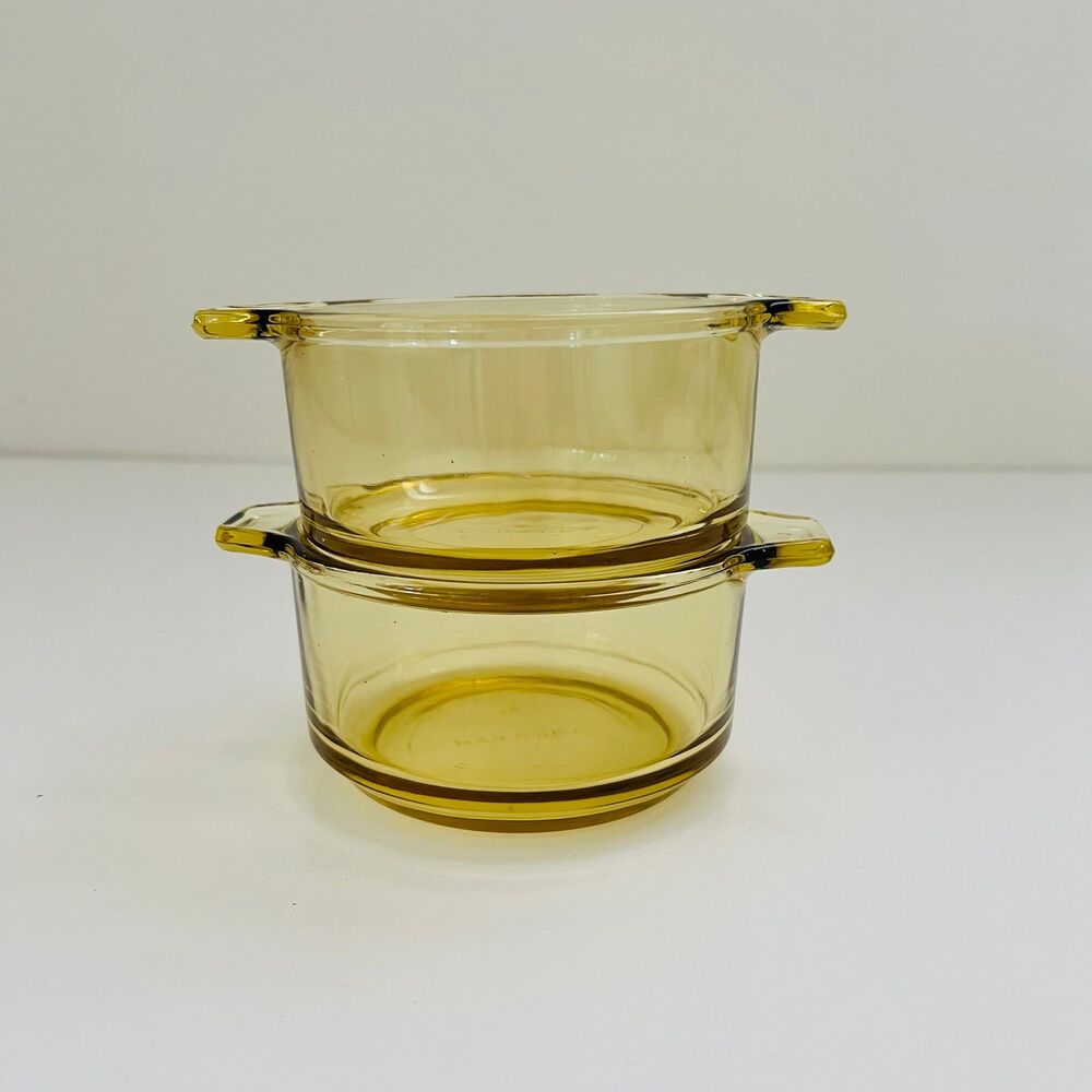 PYR-O-REY DYNAWARE Amber Yellow Glass 13 oz Casserole Baking Dish, Set of 2
